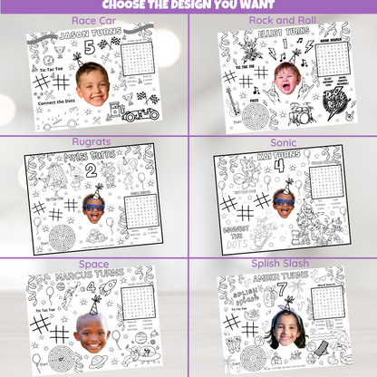 DIGITAL Custom Coloring Placemat Activity Sheets, Personalized Birthday Party Decor, Kids Party Themes For Girls And Boys, Children's Table Decorations