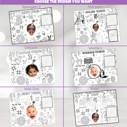 DIGITAL Custom Coloring Placemat Activity Sheets, Personalized Birthday Party Decor, Kids Party Themes For Girls And Boys, Children's Table Decorations