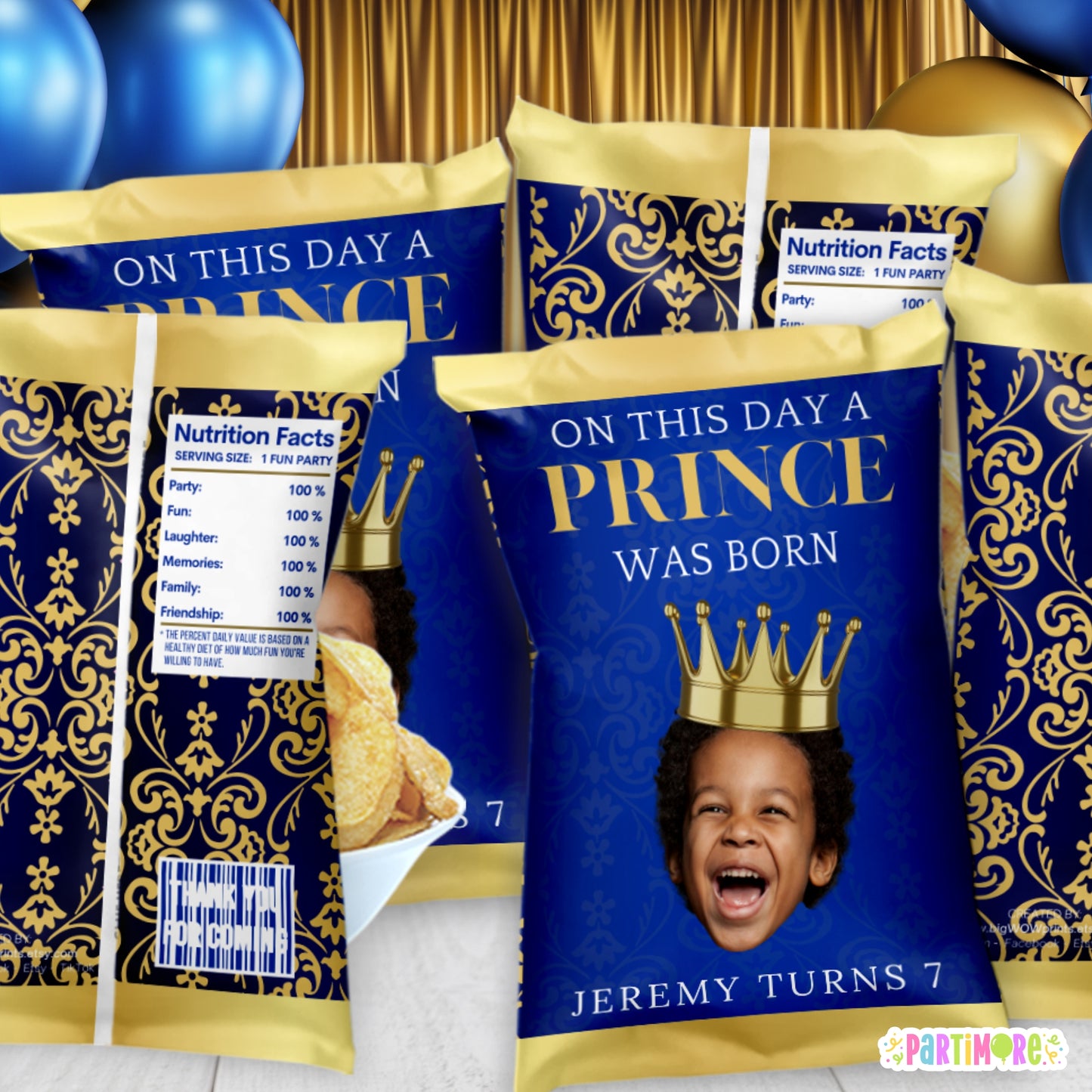 Personalized Royal Prince Snack Chip Bags | Custom Elegant Party Favor