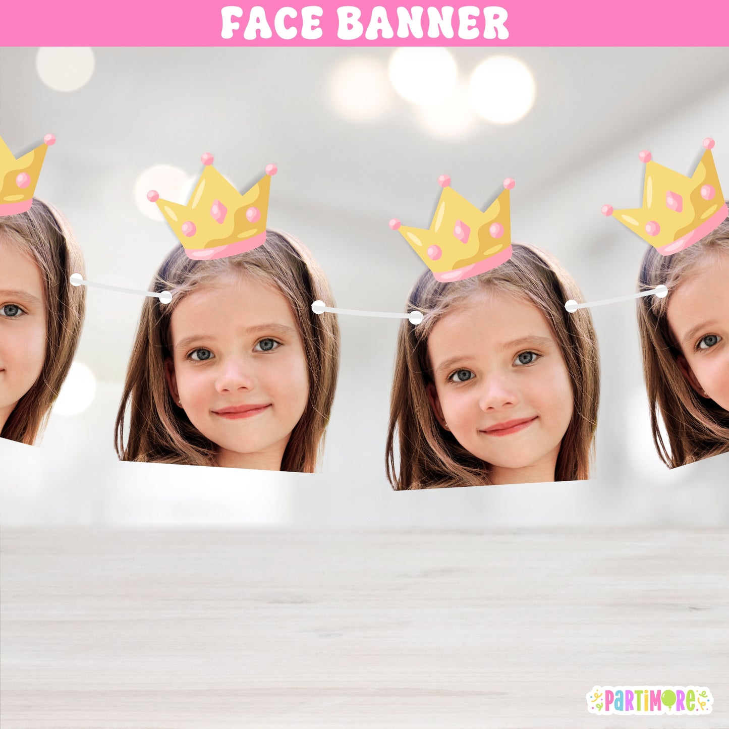 Personalized Princess Birthday Banner With Photo, Once Upon A Time Party, Pink Gold Crown, Princess party Decorations, Custom Photo Banner For Parties