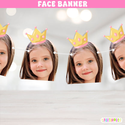 Personalized Princess Birthday Banner With Photo, Once Upon A Time Party, Pink Gold Crown, Princess party Decorations, Custom Photo Banner For Parties