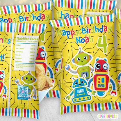 Personalized Robot Snack Chip Bags | Custom Futuristic Party Favor
