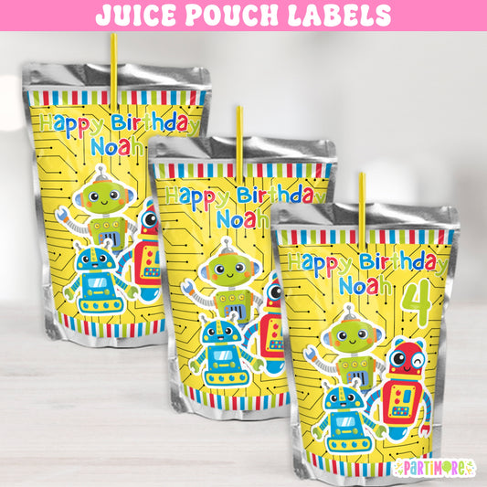 Custom Robot Juice Labels | Personalized Tech-Themed Birthday Drink Stickers