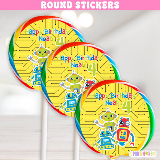 Personalized Robot Stickers | Custom Futuristic Party Favor Labels