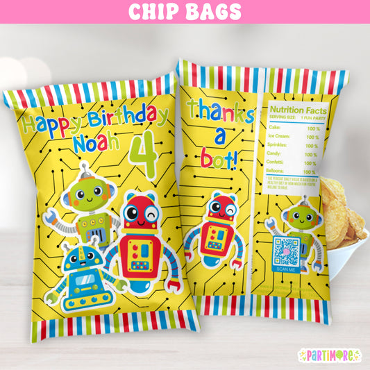 Personalized Robot Snack Chip Bags | Custom Futuristic Party Favor