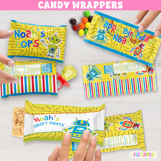 Custom Robot Candy Wrappers | Personalized Birthday Favors