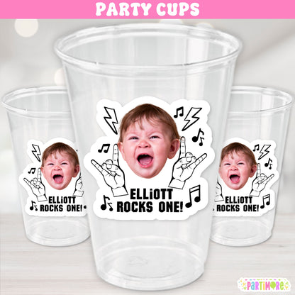 Rock And Roll Birthday Party Cups, Personalized Face Cup, Born To Rock Party Supplies