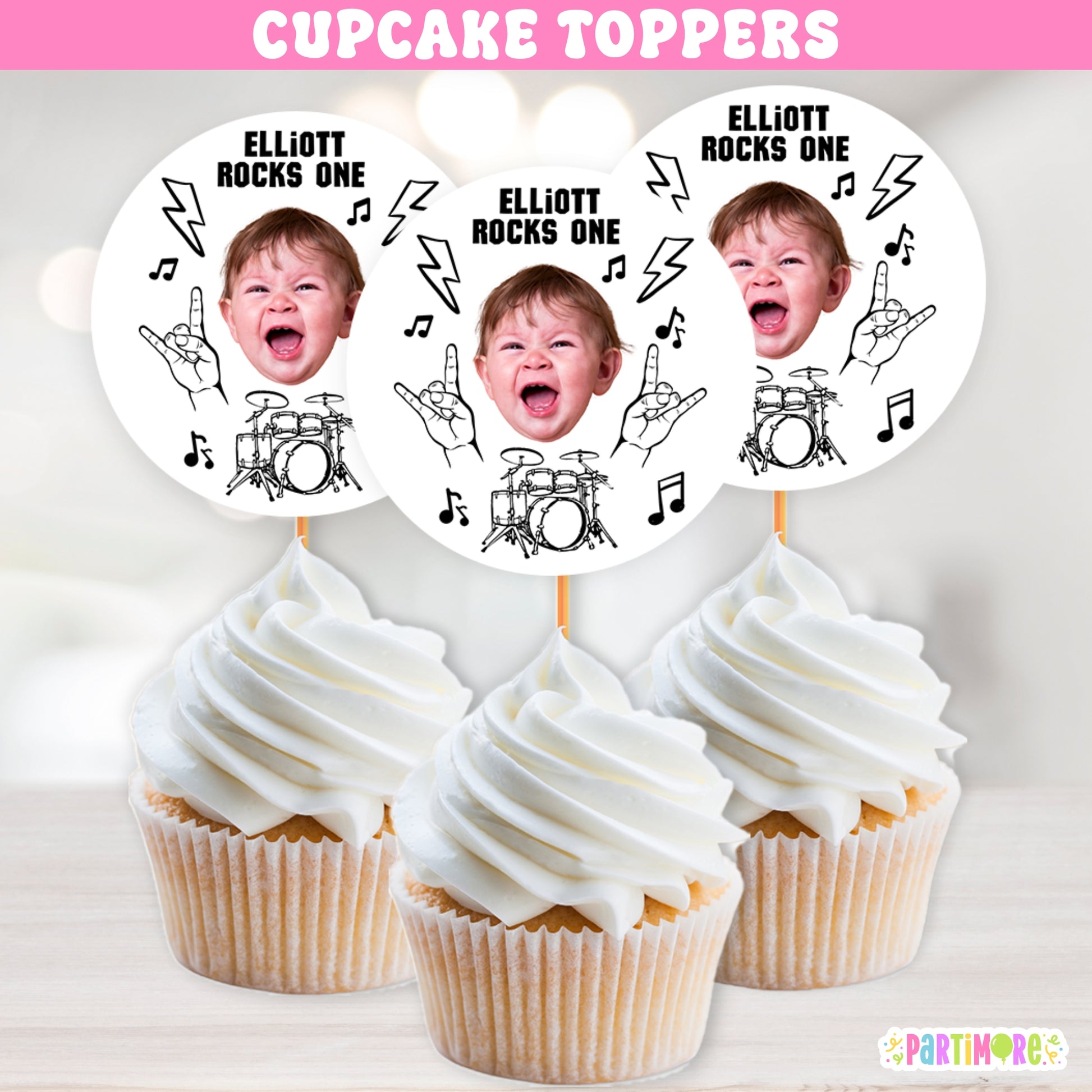 Born Two Rock cupcake toppers – rock star and world tour party decorations with guitars, music notes, and microphones for birthday celebrations