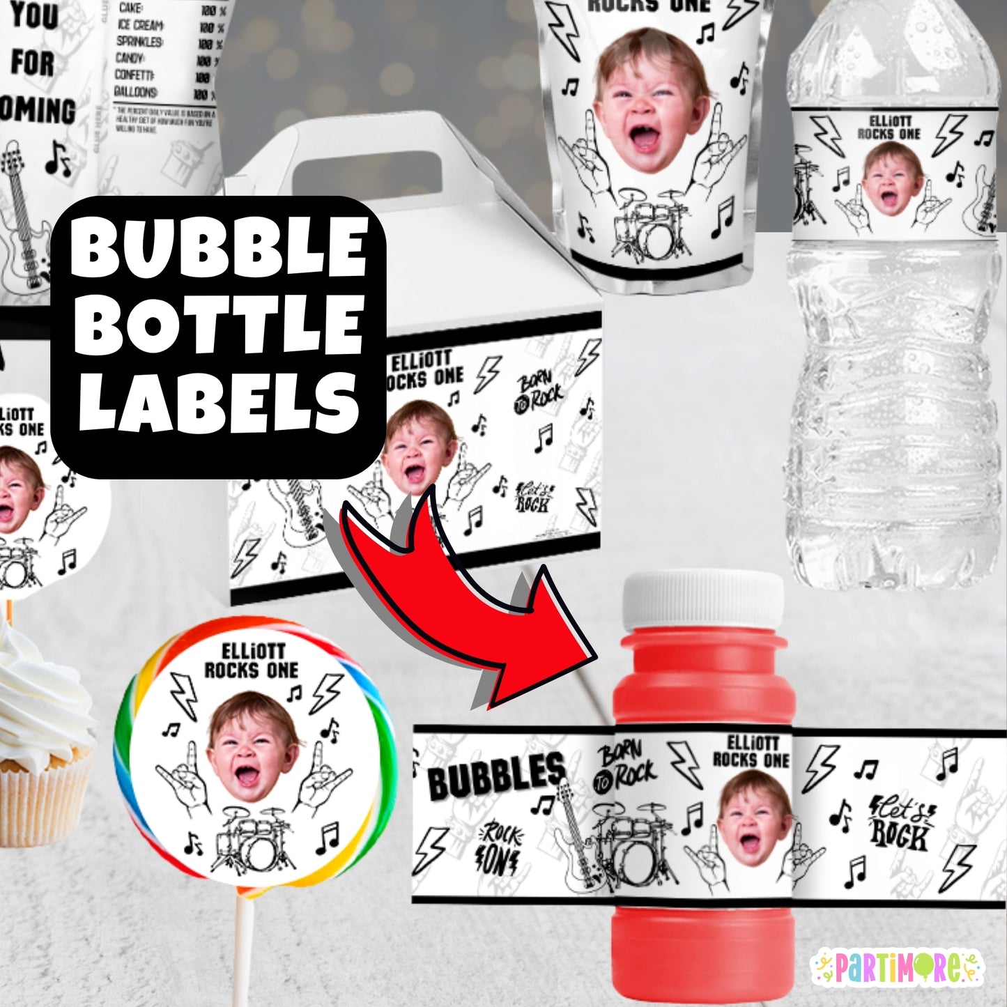 Rock and Roll Bubble Bottle Labels | Born to Rock 2nd Birthday Favors | 1st Birthday One Rocks Party Favors
