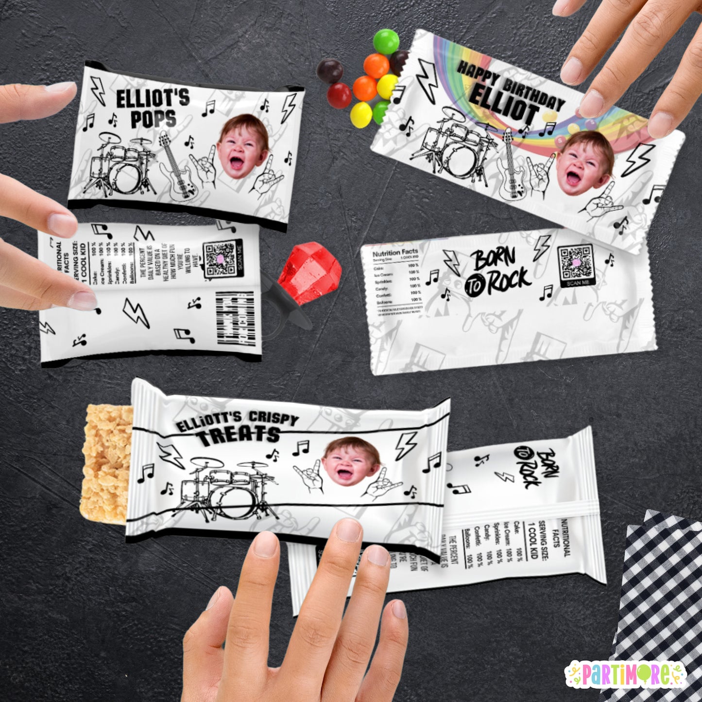 Personalized Rock and Roll Candy Wrappers | Rockstar Party Favors | One Rocks | Born Two Rock | Born To Rock Birthday Decor