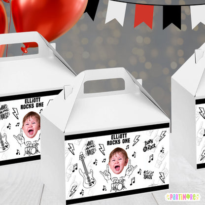 Personalized Rock and Roll Gable Box Labels | Born TWO Rock 2nd Birthday Party Favors | One Rocks 1st Birthday