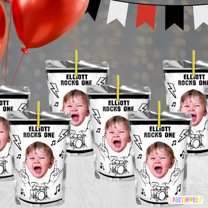 Personalized Rock and Roll Juice Pouch Labels | Born to Rock Birthday Party Favors | Born Two Rock 2nd Birthday | One 1st Birthday