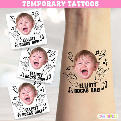 Personalized Rock And Roll Birthday Party Temporary Tattoos For Kids Adults, First Birthday, Born Two Rock Second Birthday, Vintage Heavy Metal Punk