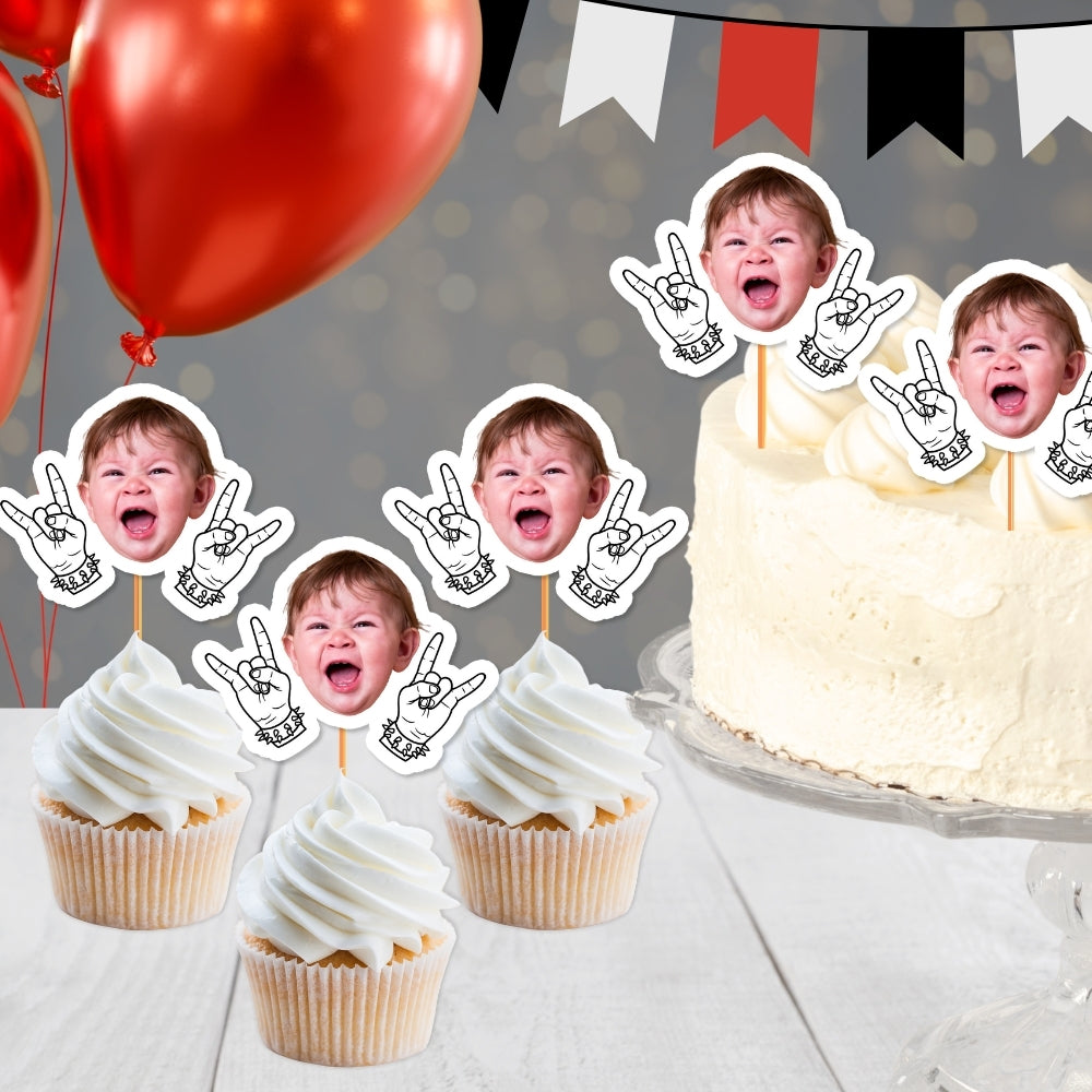Personalized Rock and Roll Birthday Cupcake Toppers - Rockstar Theme, Guitar Cupcake Decor, Music Party Toppers, Custom Rock N Roll Birthday Supplies
