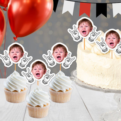 Personalized Rock and Roll Birthday Cupcake Toppers - Rockstar Theme, Guitar Cupcake Decor, Music Party Toppers, Custom Rock N Roll Birthday Supplies