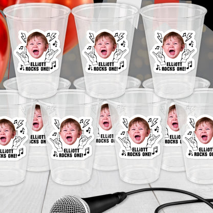 Rock And Roll Birthday Party Cups, Personalized Face Cup, Born To Rock Party Supplies