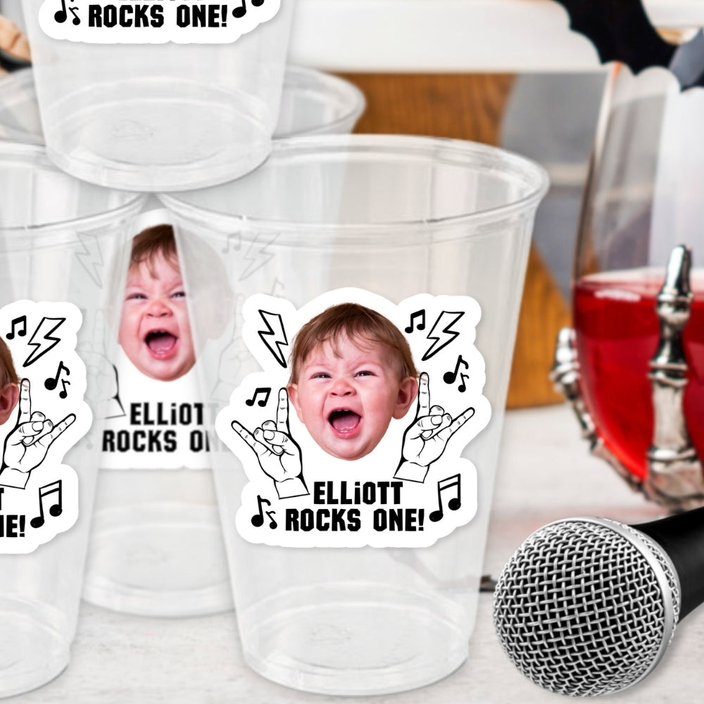 Rock And Roll Birthday Party Cups, Personalized Face Cup, Born To Rock Party Supplies