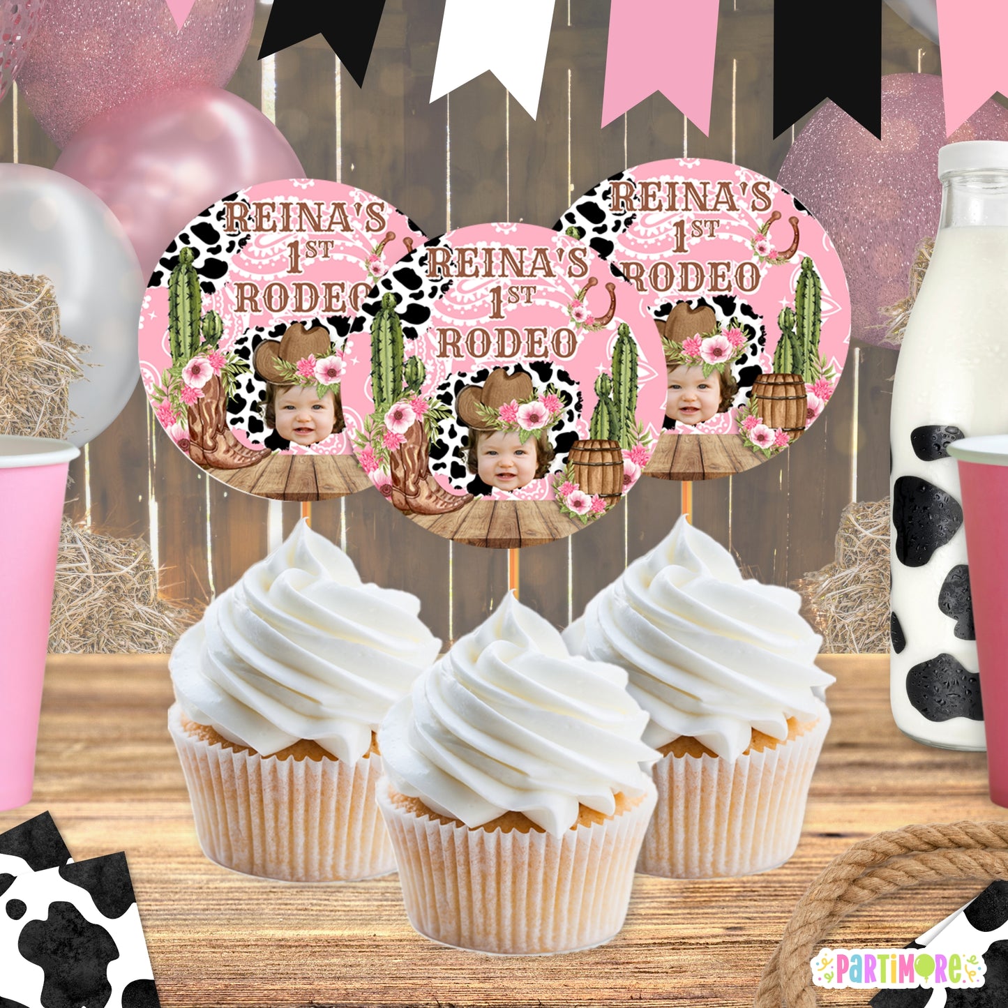 Girls Pink Rodeo Cupcake Toppers | My 1st Rodeo Birthday Party Decor | Cowgirl Party Favors