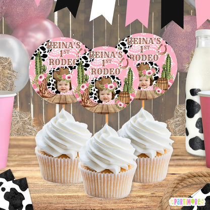 Girls Pink Rodeo Cupcake Toppers | My 1st Rodeo Birthday Party Decor | Cowgirl Party Favors