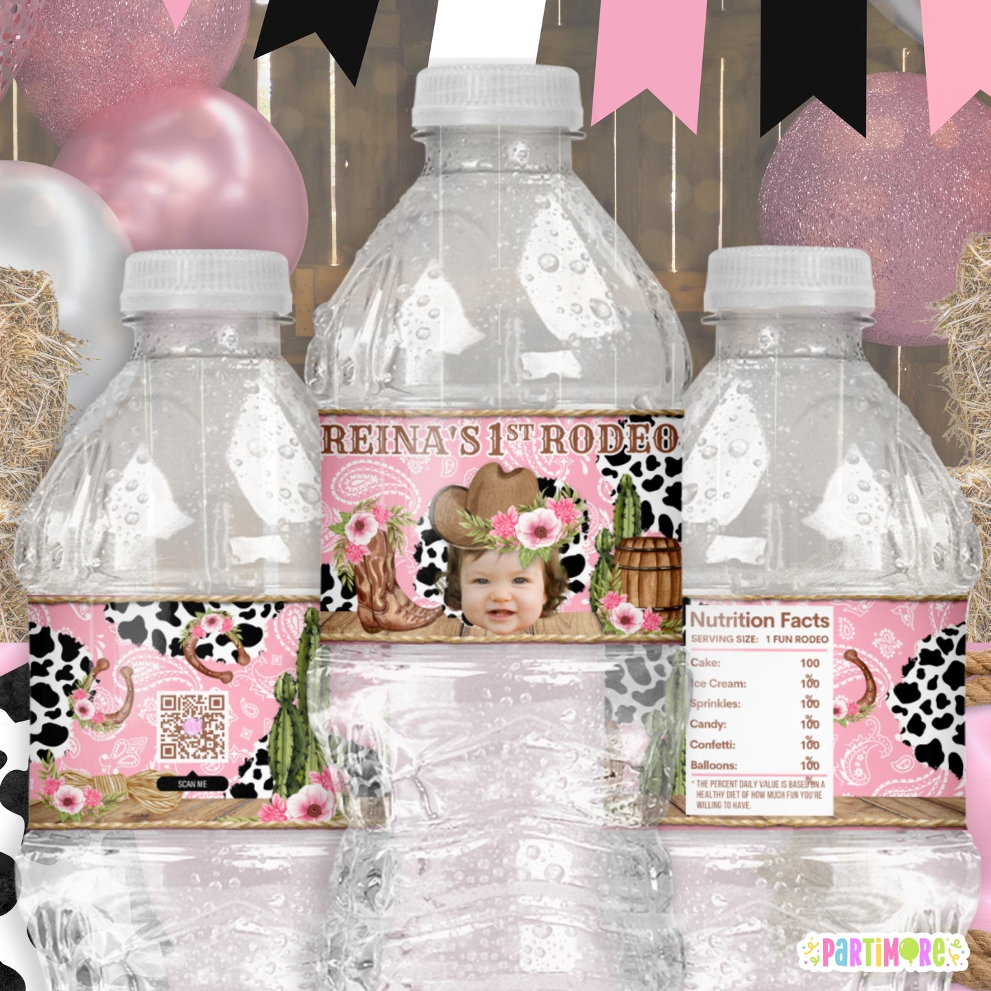 Girls Western Rodeo Birthday Water Bottle Label Stickers | My 1st Rodeo Birthday Party Decorations | Western Party Favors For Girls