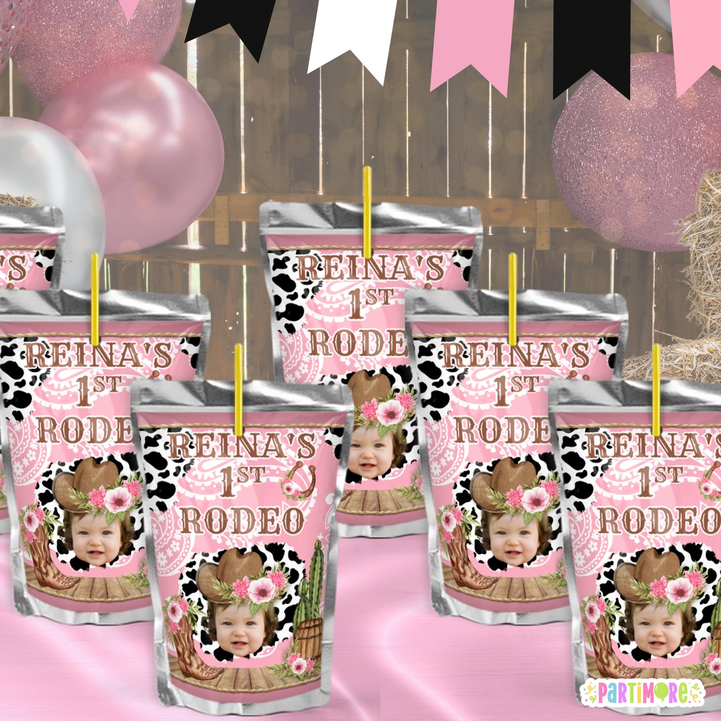 Personalized My 1st Rodeo Birthday Juice Pouch Labels | Cowgirl Birthday Party Favors