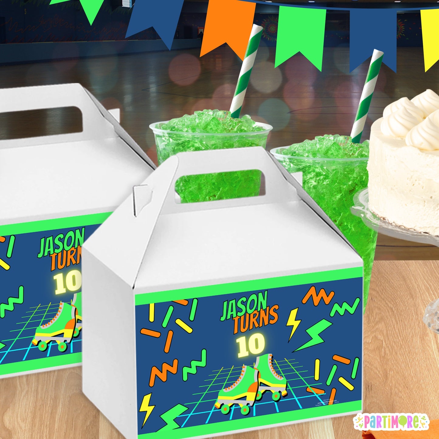 Retro Skating Gable Box Labels | Personalized Glow Favor Stickers