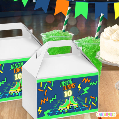 Retro Skating Gable Box Labels | Personalized Glow Favor Stickers