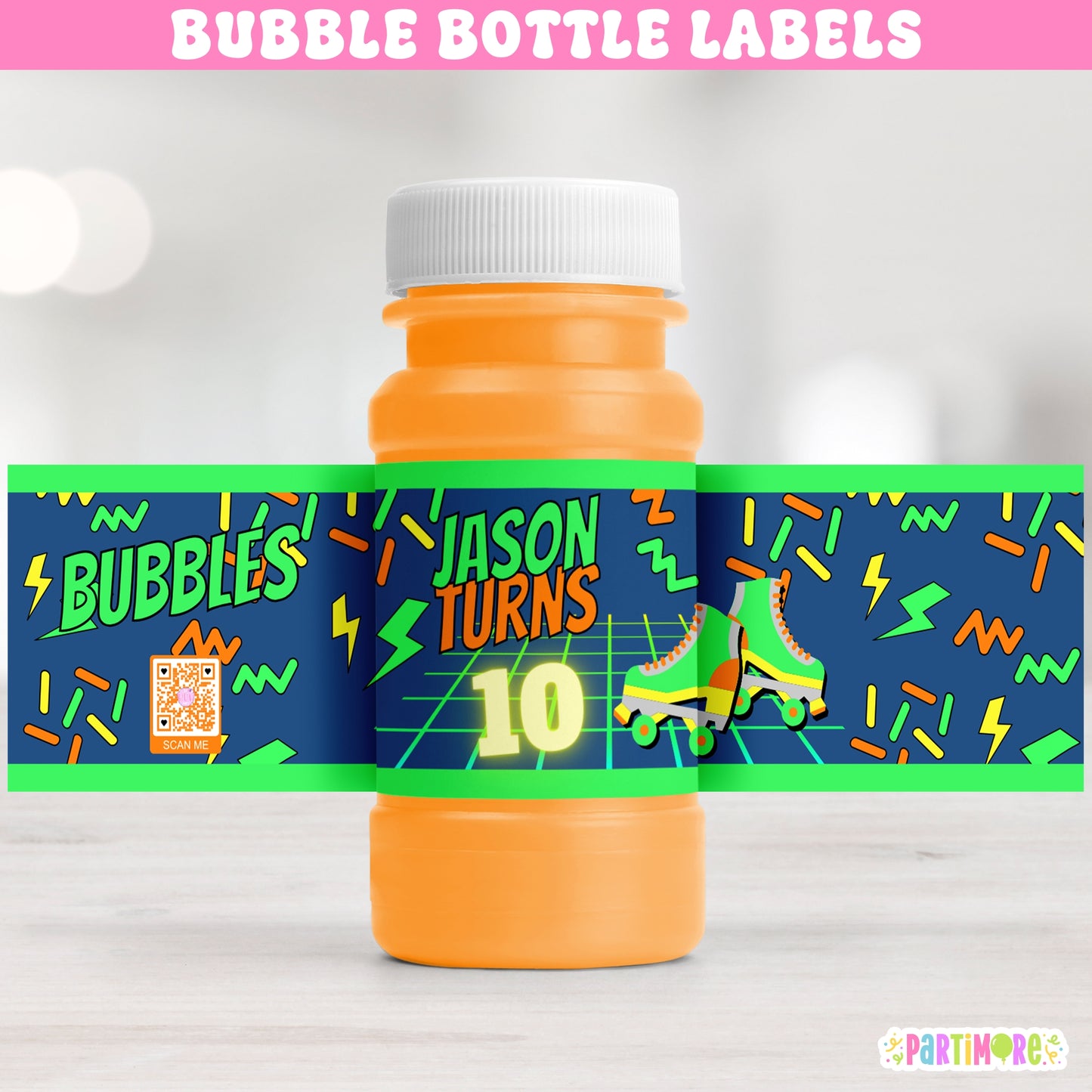 Personalized Glow Bubble Bottle Labels | Skating Party Stickers