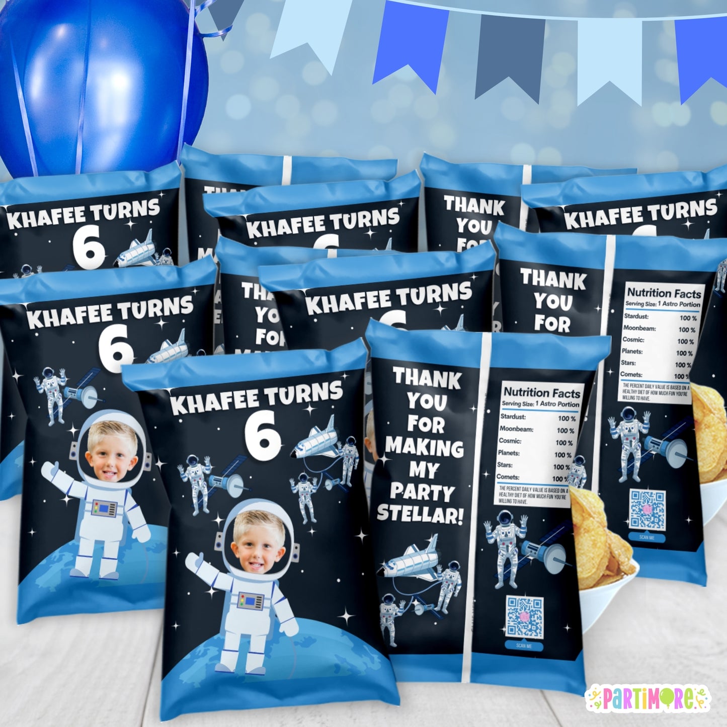 Personalized Outer Space Chip Bag Party Favors | Custom Astronaut Snack Wrappers for Kids’ Adults' Space Birthday