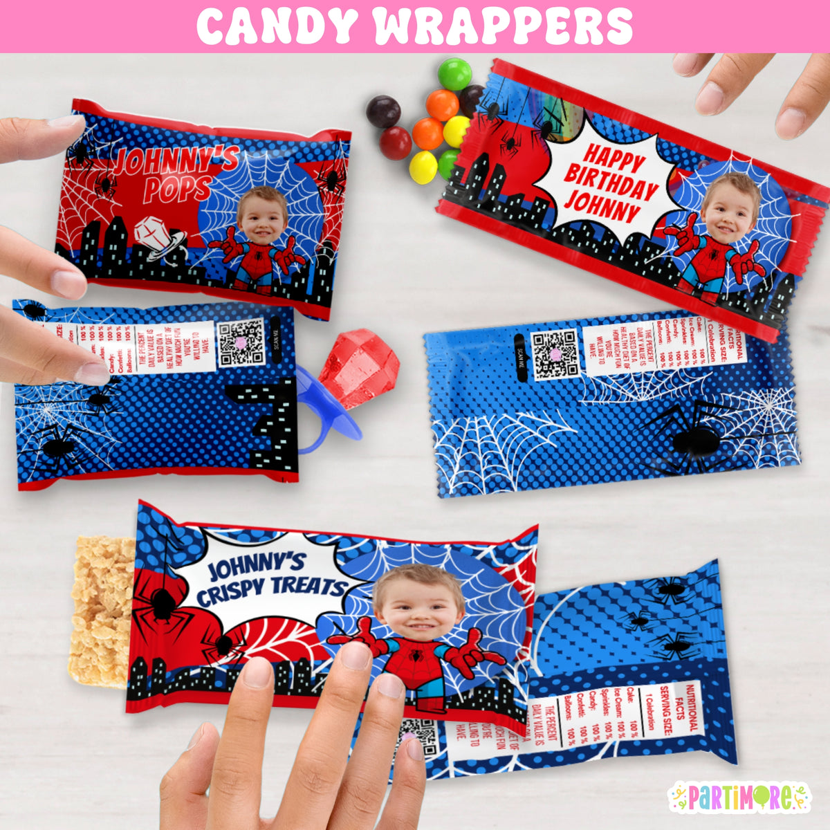 Hero Wrapper Custom Spider Hero Candy Wrappers | Personalized Spider Webs Birthday ...