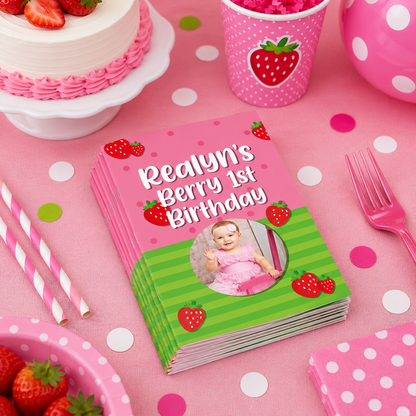 Personalized Strawberry Coloring Books – Berry First Birthday Party Favors, Set of 12