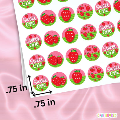 Strawberry Mini Stickers – Berry First Birthday Party Favor Stickers, 96 Pieces