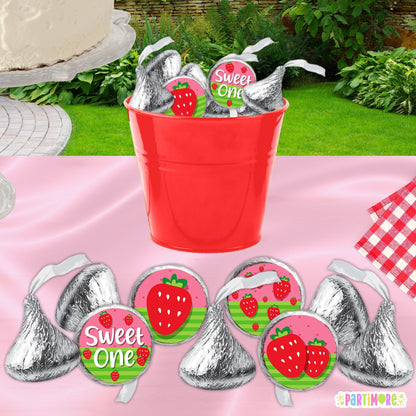 Strawberry Mini Stickers – Berry First Birthday Party Favor Stickers, 96 Pieces