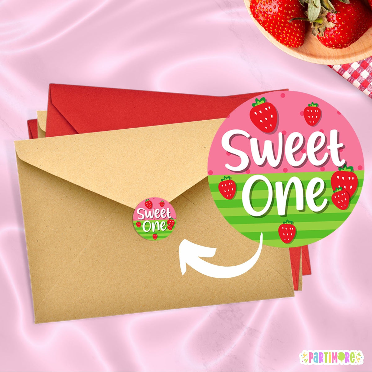 Strawberry Mini Stickers – Berry First Birthday Party Favor Stickers, 96 Pieces