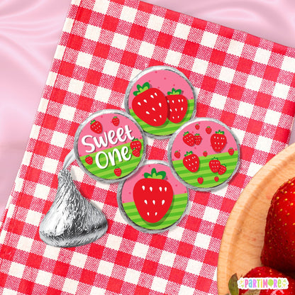 Strawberry Mini Stickers – Berry First Birthday Party Favor Stickers, 96 Pieces