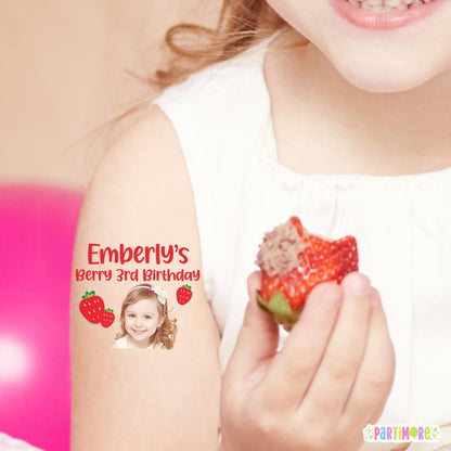 Personalized Strawberry Temporary Tattoos – Berry First Birthday Party Favors, Set of 20