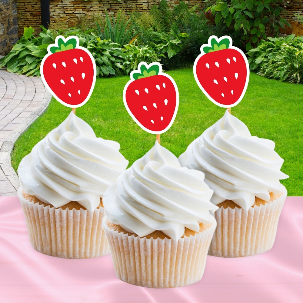 strawberry cupcake toppers for strawberry baby shower, berry 1st birthday, sweet one party decor