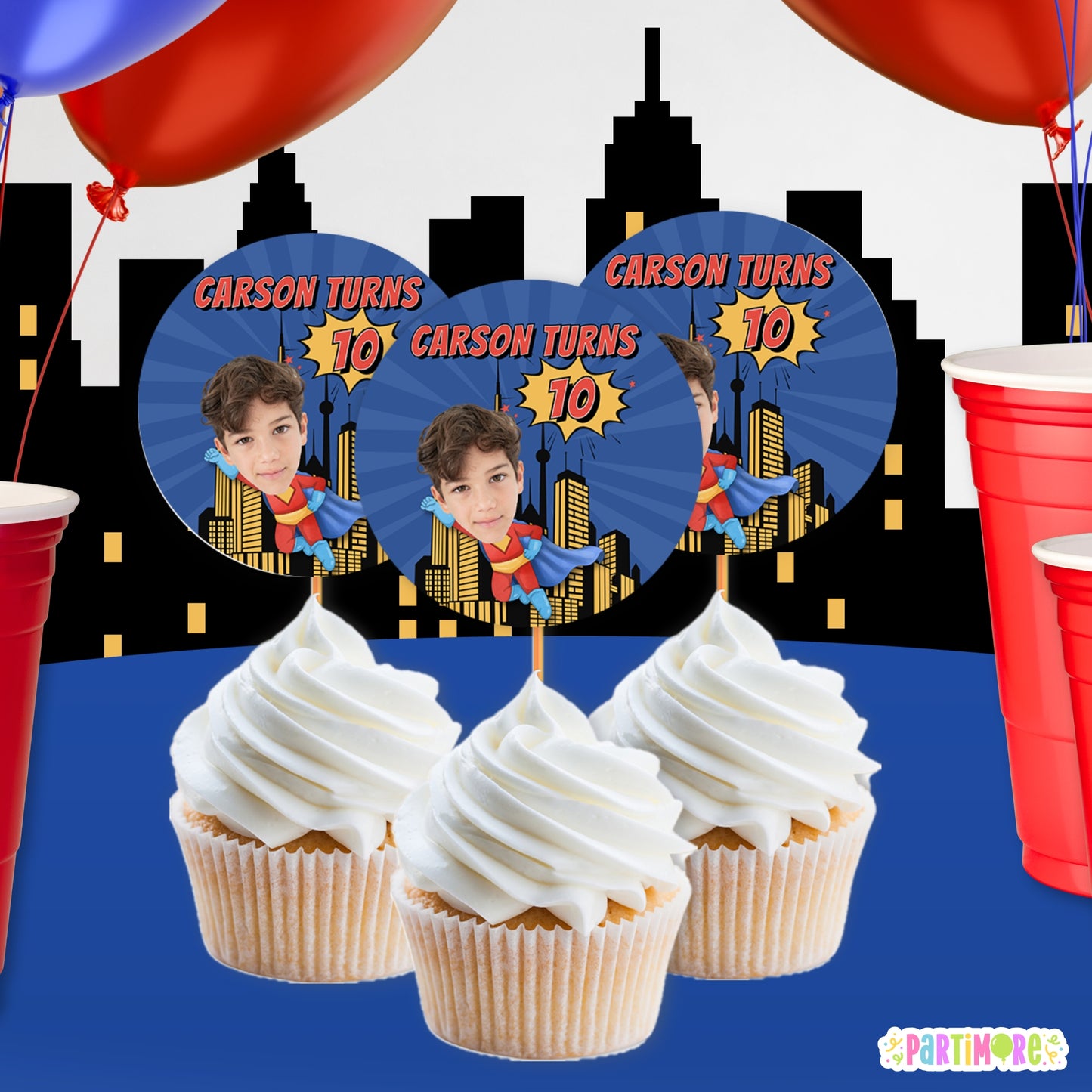 Flying Superhero Cupcake Toppers | Personalized Comic Party Decorations