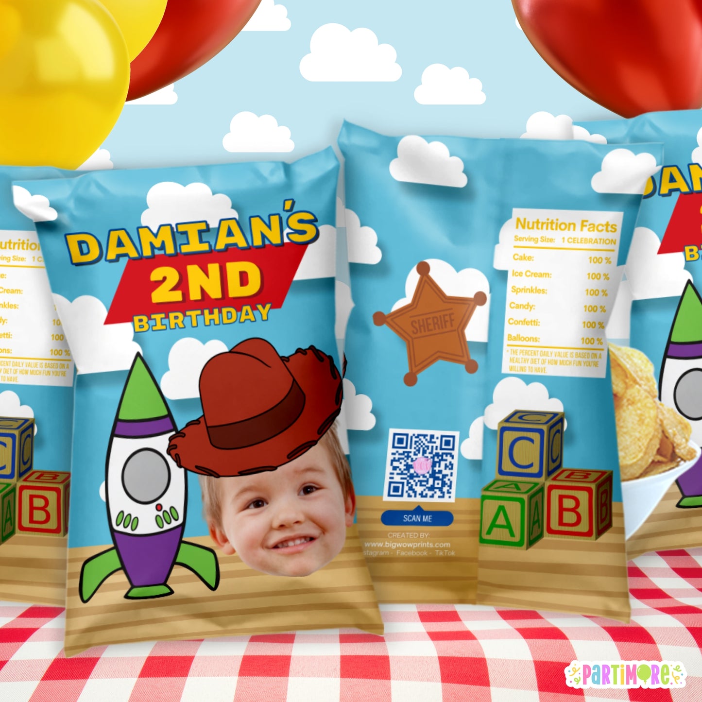 Custom Toy Cartoon Chip Bags | Two Infinity & Beyond Party Favors