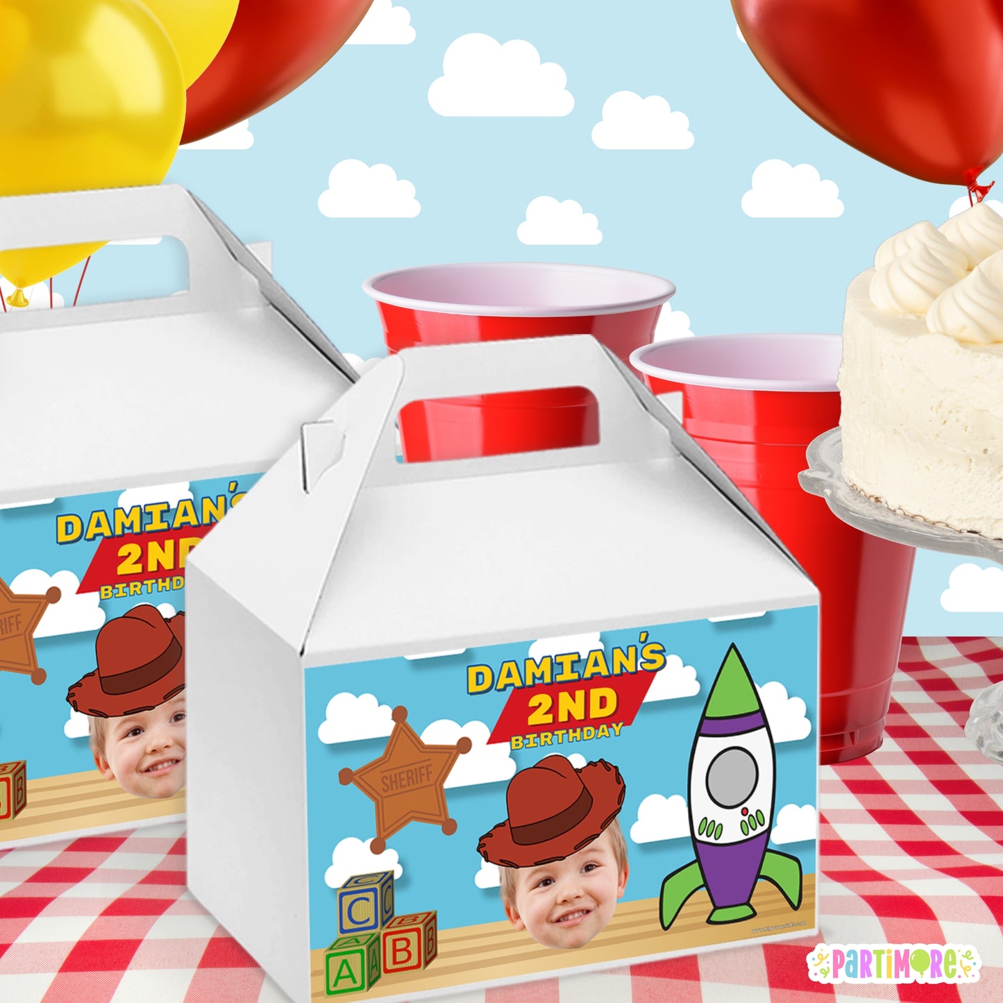 Custom Space Cowboy Gable Box Labels | Two Infinity Birthday Favors
