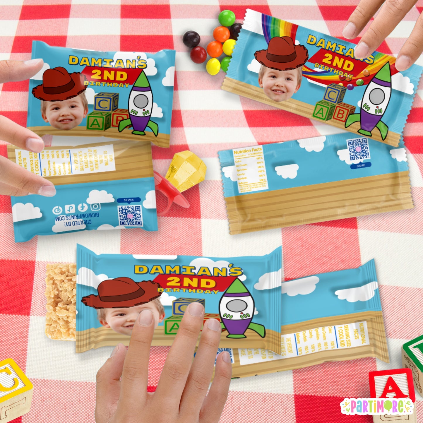 Custom Toy-Themed Candy Wrappers | Two Infinity Birthday Favors