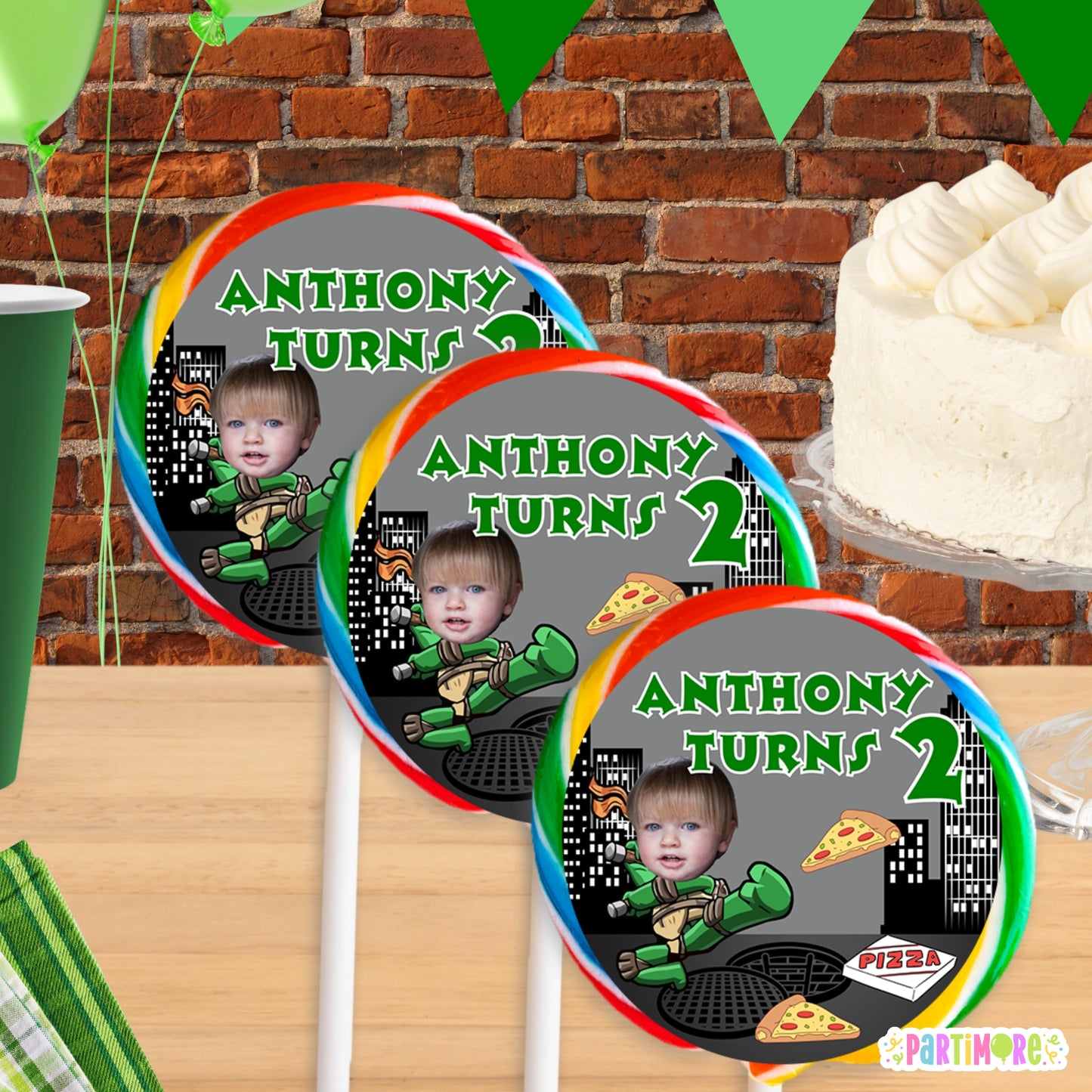 Custom Turtle Lollipop Stickers | Personalized Party Favor Labels | Round Stickers