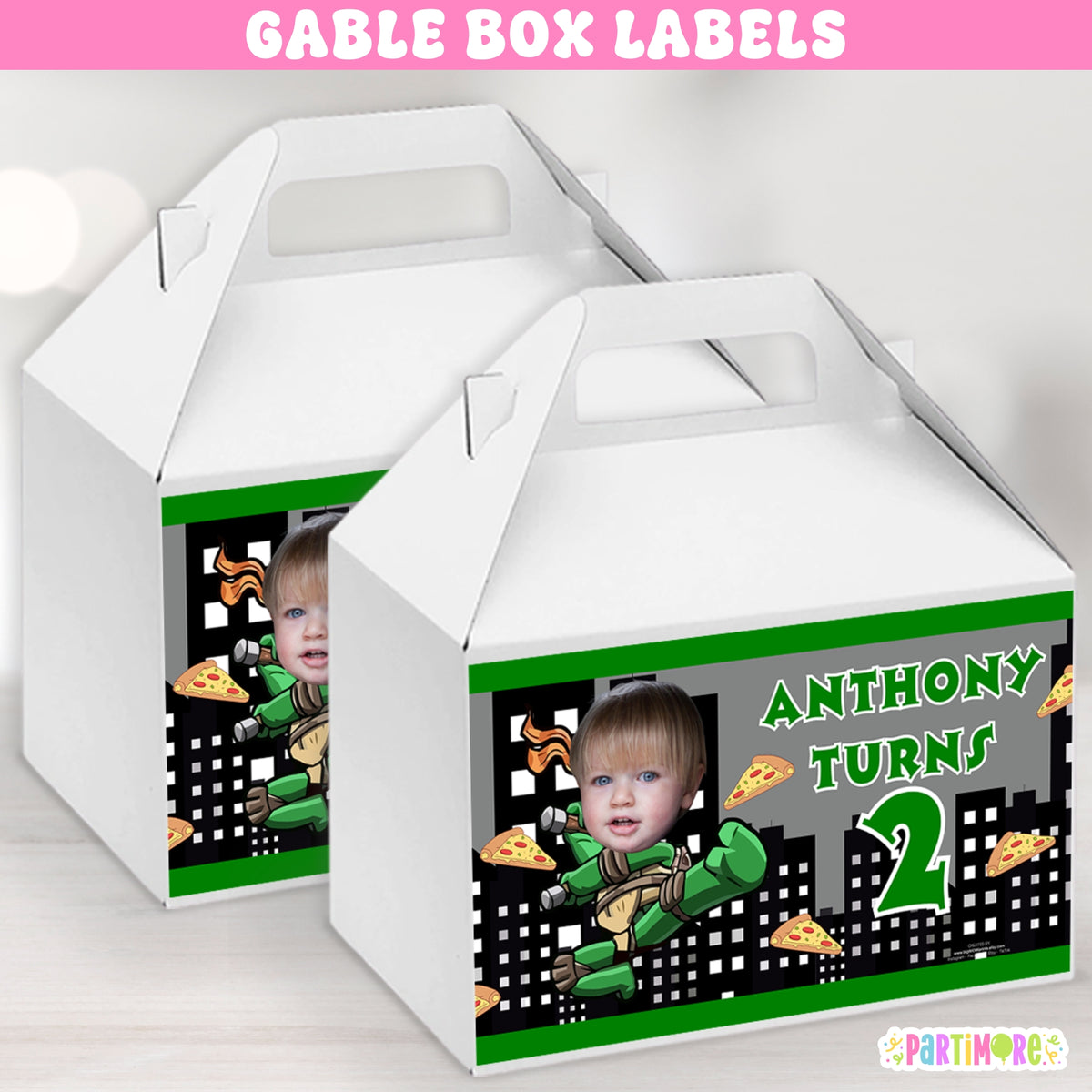 Turtle Labeles Custom Turtle-Themed Gable Box Labels | Personalized Party Favor Stick ...