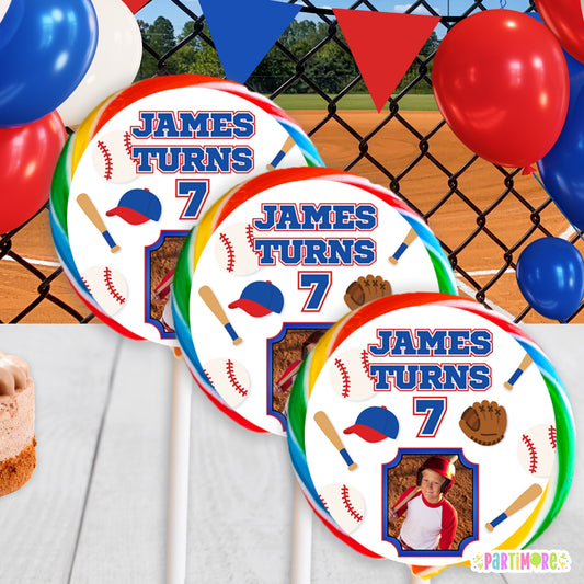 Personalized Baseball Birthday Round Stickers