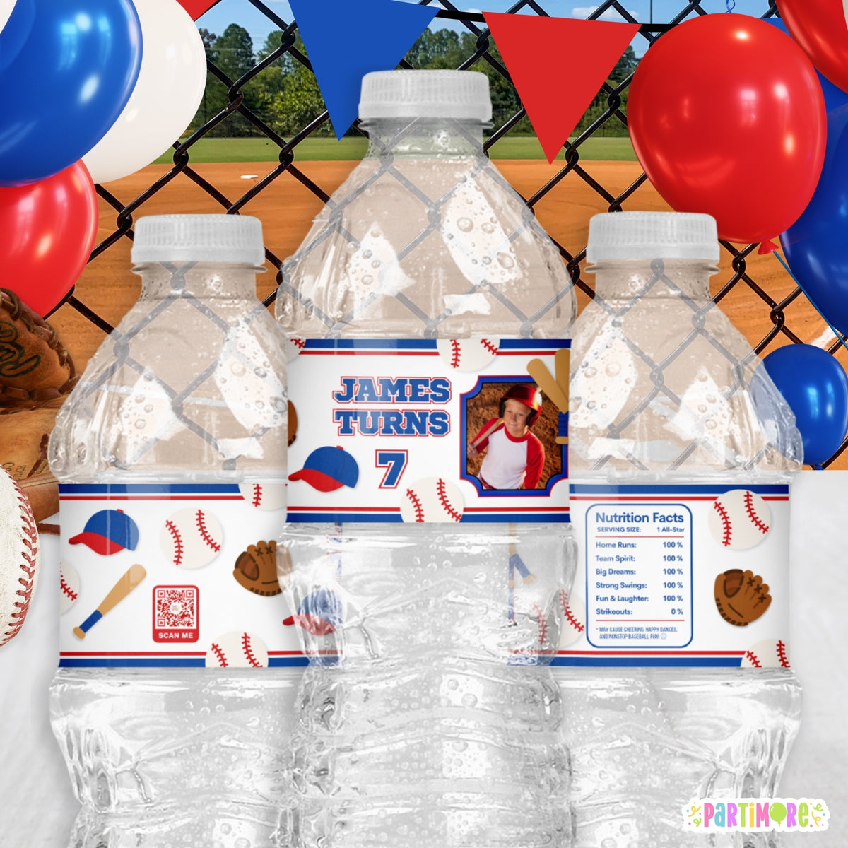 Personalized Baseball Birthday Water Bottle Labels