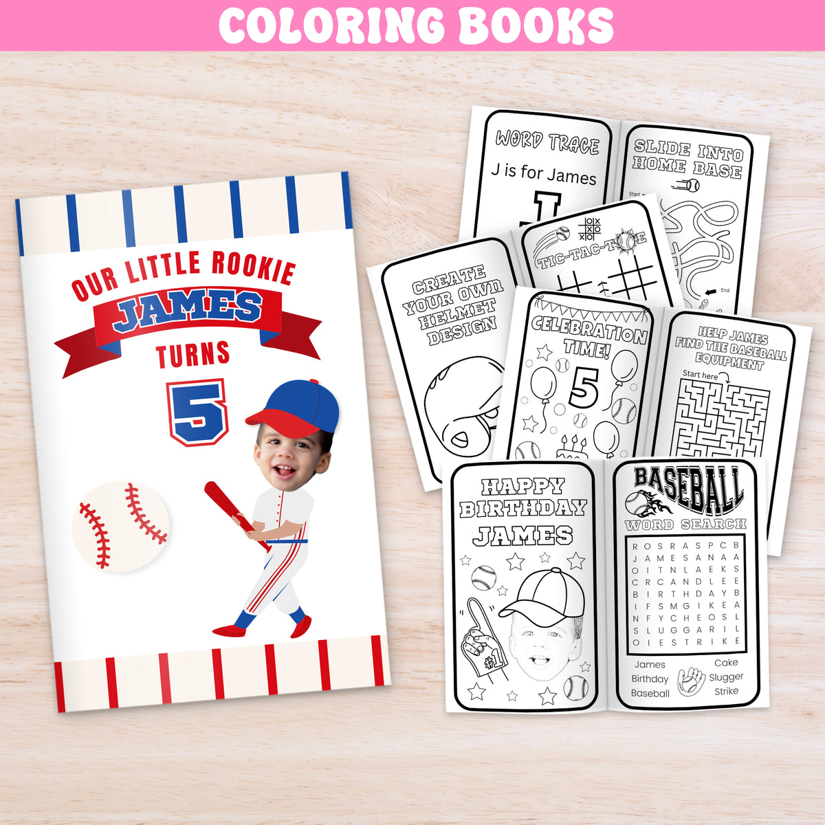 Personalized Baseball Birthday Coloring Books – Kids Party Favors & Activities - Set of 12