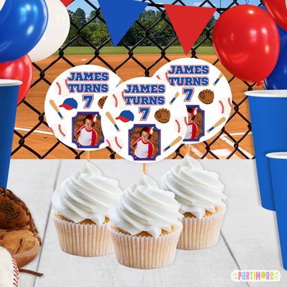 Personalized Baseball Birthday Cupcake Toppers