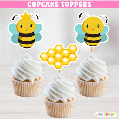 Bee Cupcake Toppers For Bee-Day Birthday Party, Bumble Bee Baby Shower, Bee Wedding, Bee Couple, Queen Bee, Drone Bee, Honeycomb