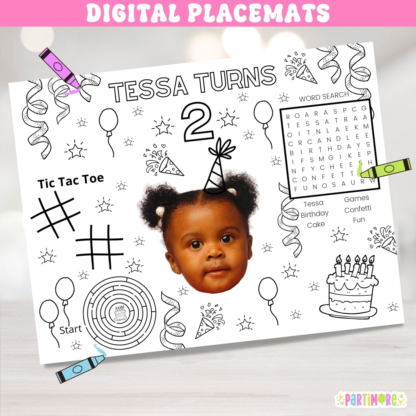 DIGITAL Custom Coloring Placemat Activity Sheets, Personalized Birthday Party Decor, Kids Party Themes For Girls And Boys, Children's Table Decorations