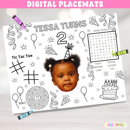 DIGITAL Custom Coloring Placemat Activity Sheets, Personalized Birthday Party Decor, Kids Party Themes For Girls And Boys, Children's Table Decorations
